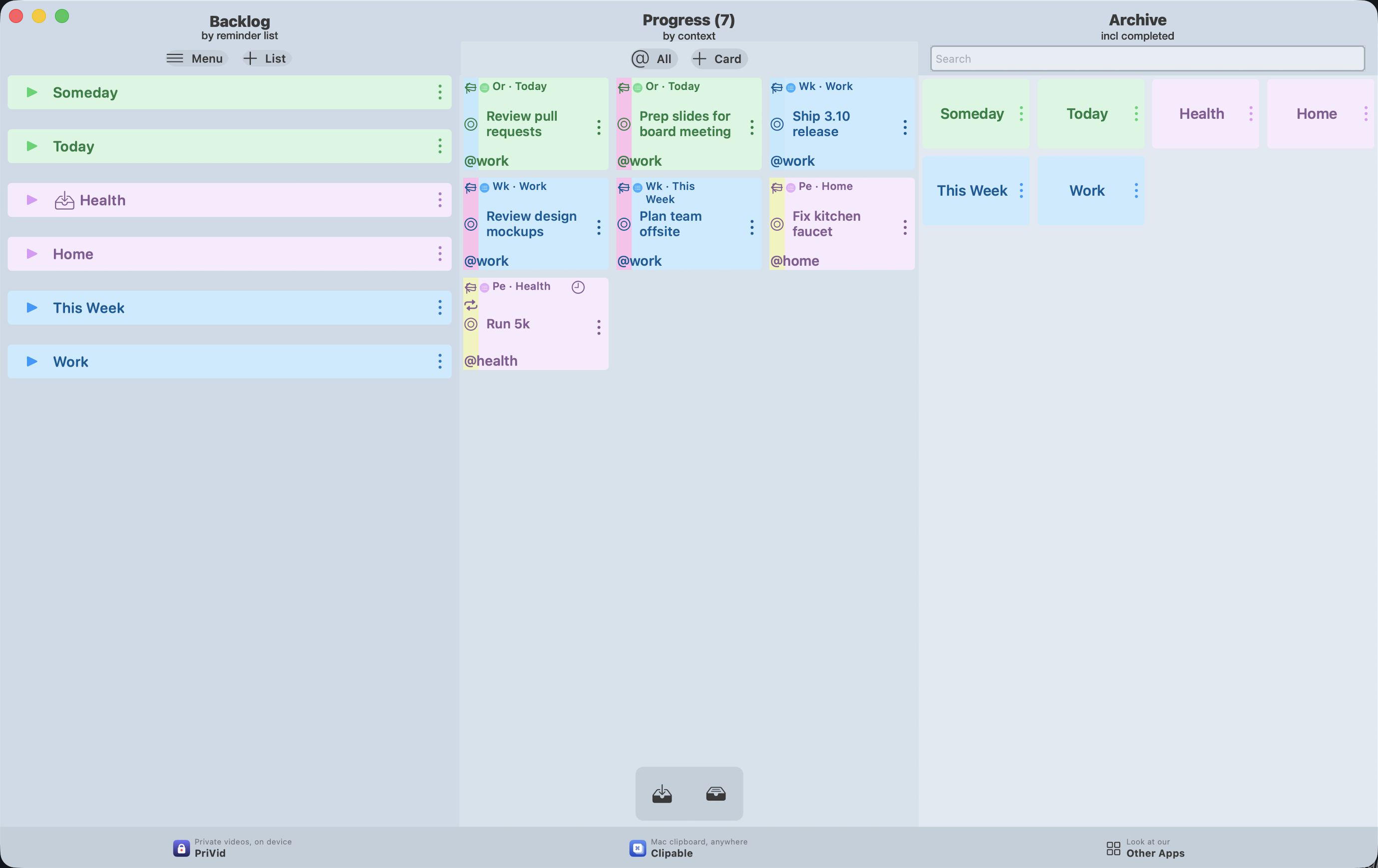 The classic board on Mac, shown with sample tasks.