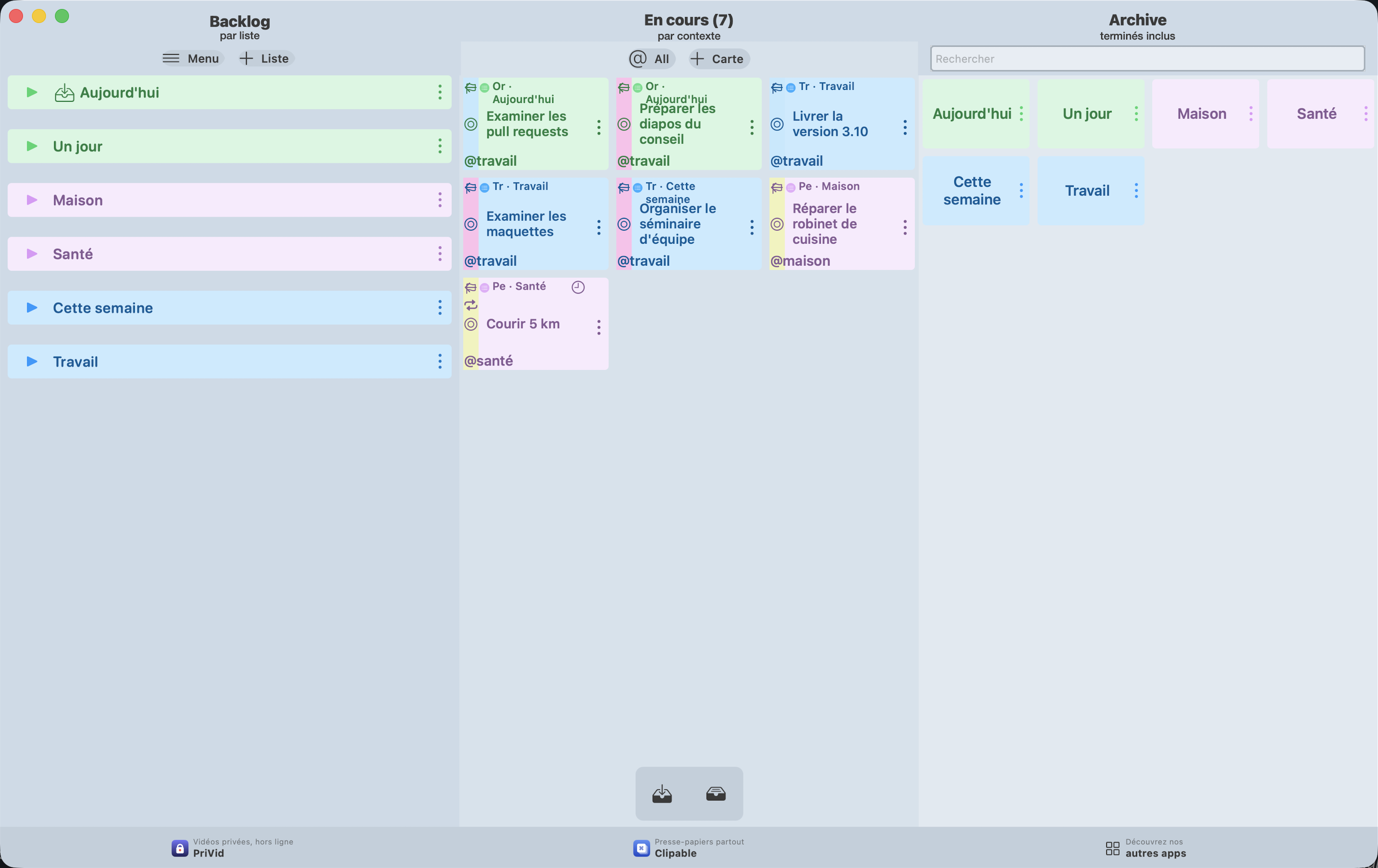 Le tableau classique sur Mac, avec des tâches d’exemple.