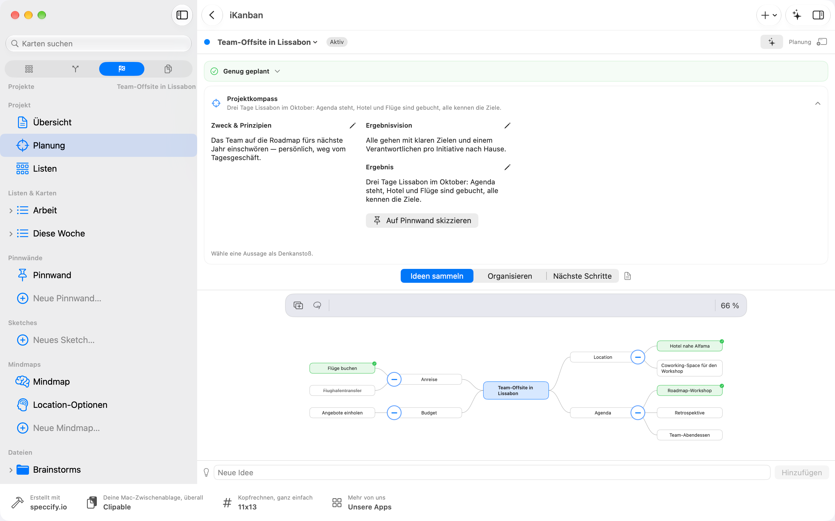 iKanban 4.0 auf dem Mac: Projektplanung mit Projektkompass und Mindmap