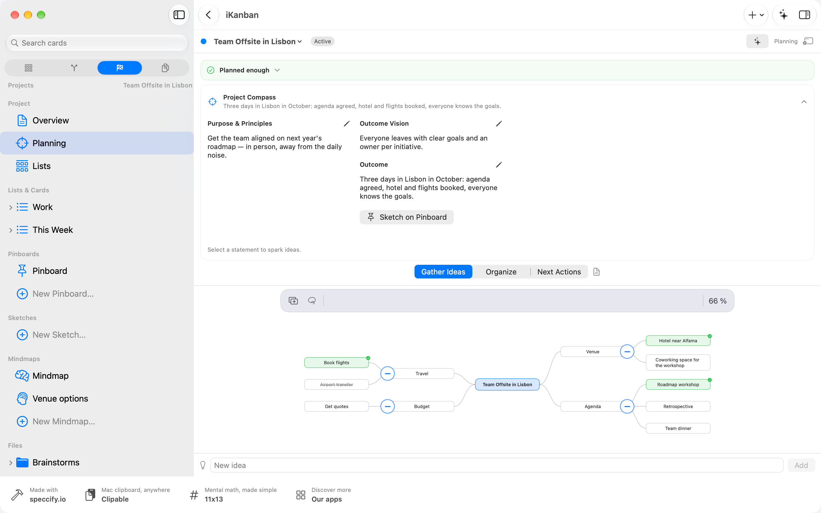 iKanban 4.0 on Mac: project planning with the Project Compass and mindmap
